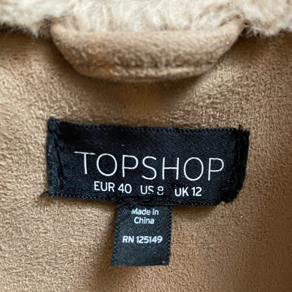 Sz.8-Topshop Beige Faux Suede & Fur lined belted Biker aviator Moto Jacket - Picture 8 of 14